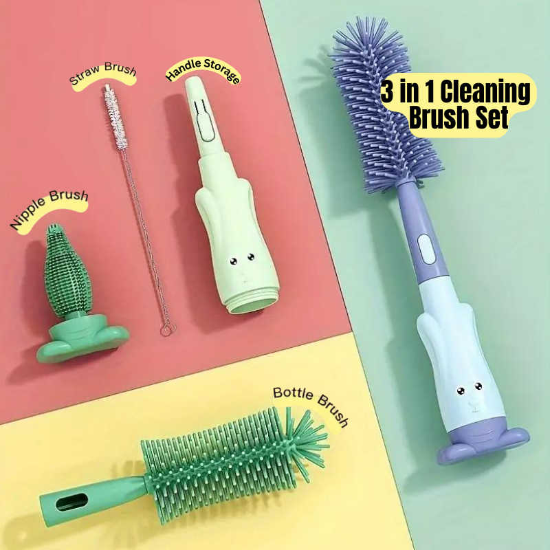 3-in-1 Silicone Bottle Cleaning Brush - Perfect for Baby Bottles, Straws, Bowls & Water Bottles