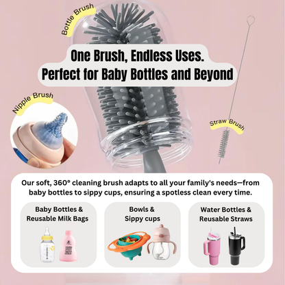 PREORDER 3-in-1 Silicone Bottle Cleaning Brush - Perfect for Baby Bottles, Straws, Bowls & Water Bottles