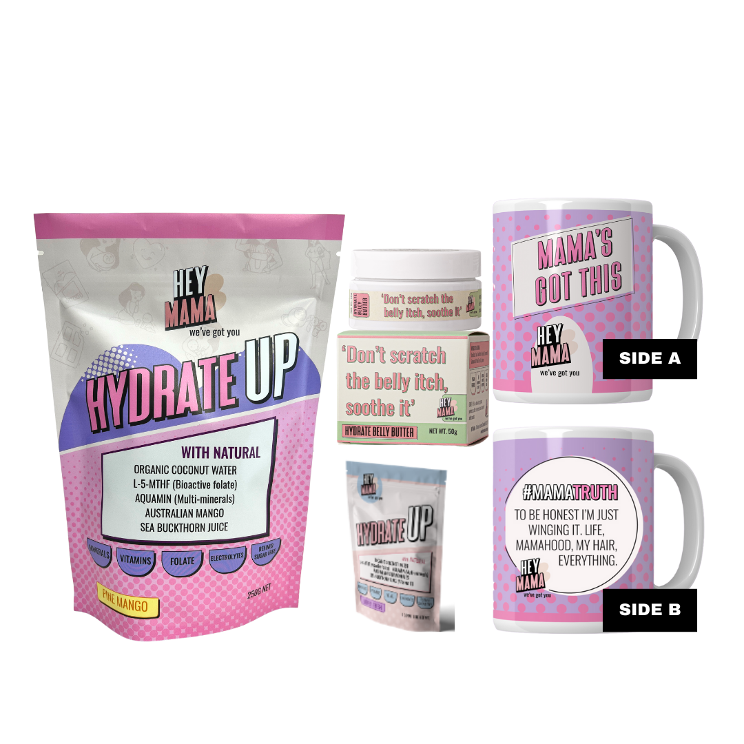 Pregnancy Support 3pcs Kit: Hydrate Up Powder, Belly Butter, and ‘New Mama’s Got This’ Mug